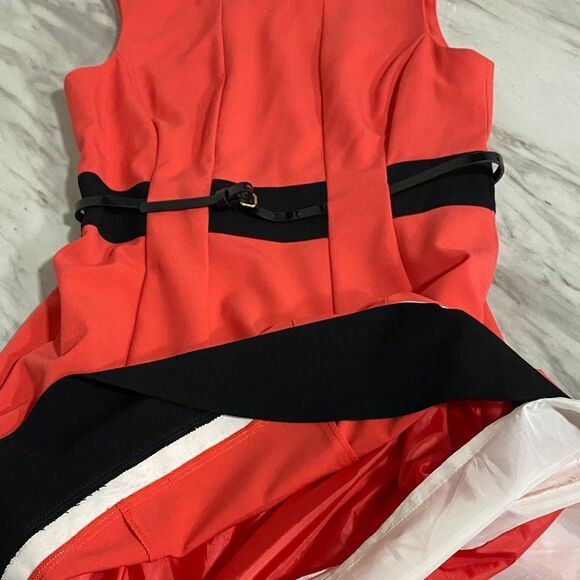 Calvin Klein Red Colorblock Fit & Flare Dress Size 8 Belted Sleeveless Midi - Picture 10 of 15